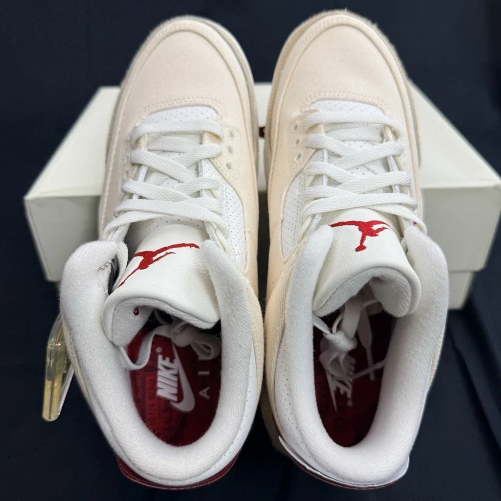 Jordan 3 Retro Levi's Men's Size 9 Lunar New Year Denim Sail Gym Red Sneakers